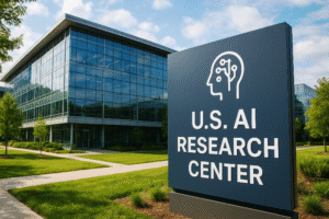 achada moderna do U.S. AI Research Center com prédio envidraçado.