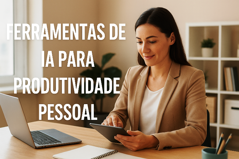 Ferramentas de IA para produtividade pessoal, destacando recursos digitais que otimizam a rotina.