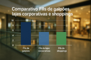 Comparativo FIIs de galpões, lajes corporativas e shoppings.