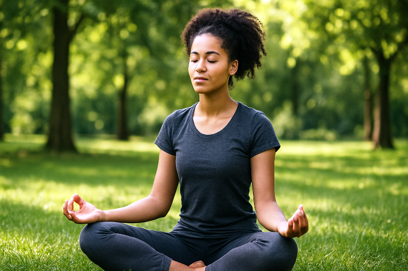 Meditação ao ar livre para saúde mental e equilíbrio interior. Saúde mental e bem-estar emocional na prática da meditação ao ar livre.