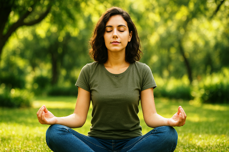 Saúde mental em foco com meditação e equilíbrio emocional.