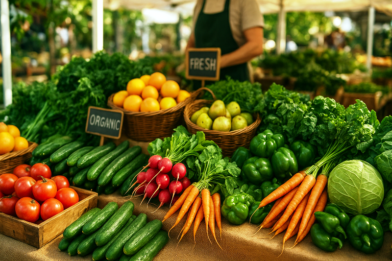 Feira de orgânicos para alimentação saudável e sustentável.