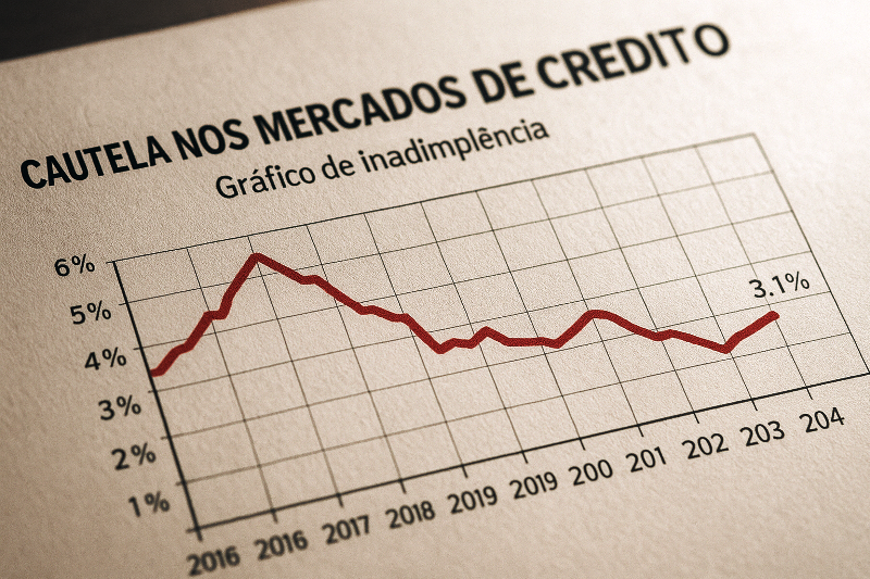 Cautela nos mercados de crédito – gráfico de inadimplência no Brasil em destaque.