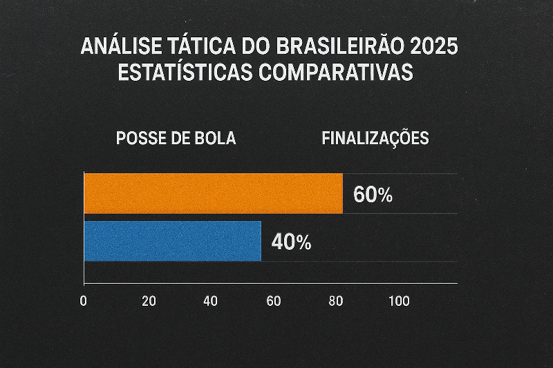 Análise Tática do Brasileirão 2025 – Estatísticas Comparativas. Gráfico comparativo do Brasileirão 2025 mostrando posse de bola (60% x 40%) e finalizações entre duas equipes.