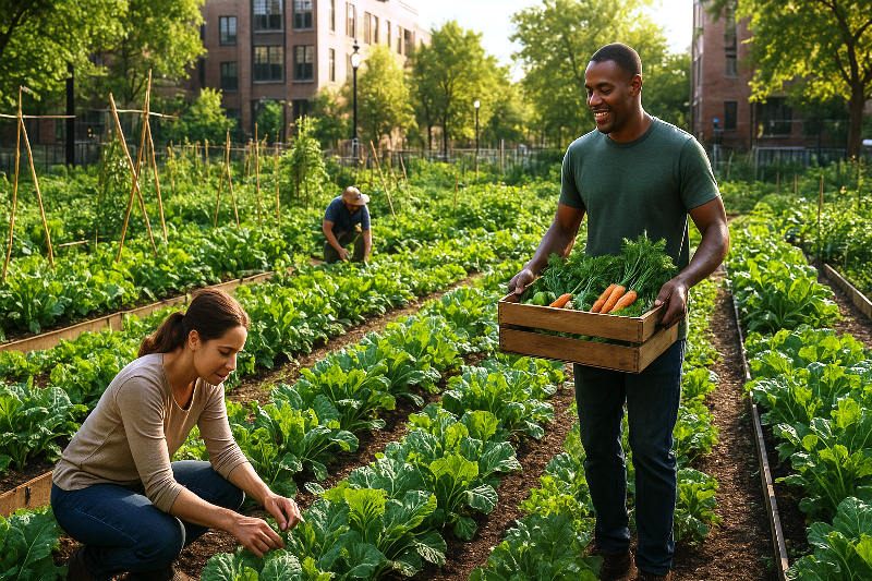 Horta comunitária urbana – alimentação saudável e sustentável. alimentação saudável e sustentável com cultivo local e orgânico.