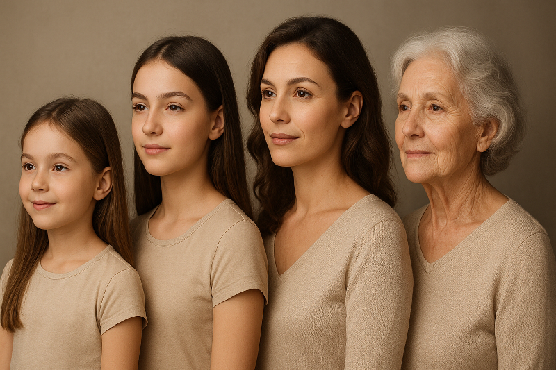 Fases da vida da mulher: cuidados de saúde em cada etapa. Saúde da mulher: cuidados ginecológicos e hormonais em todas as fases da vida — infância, adolescência, fase adulta e idade avançada.