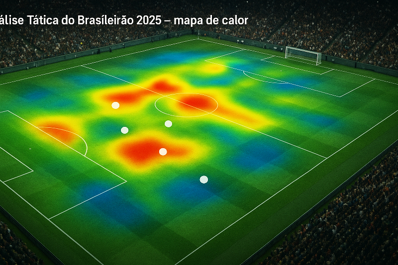 Mapa de calor do Palmeiras no Brasileirão 2025 mostra a intensidade de atuação em diferentes zonas do gramado. Análise Tática do Brasileirão 2025 – mapa de calor do Palmeiras em jogo, com áreas em vermelho indicando maior intensidade de movimentação no campo.